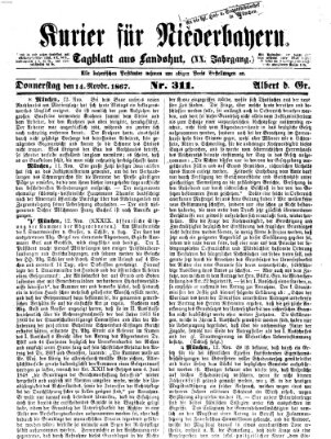 Kurier für Niederbayern Donnerstag 14. November 1867