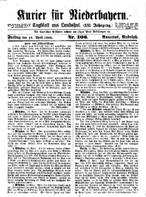 Kurier für Niederbayern Freitag 17. April 1868