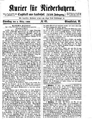 Kurier für Niederbayern Dienstag 2. März 1869