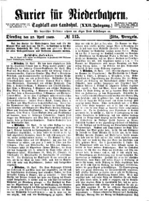 Kurier für Niederbayern Dienstag 27. April 1869