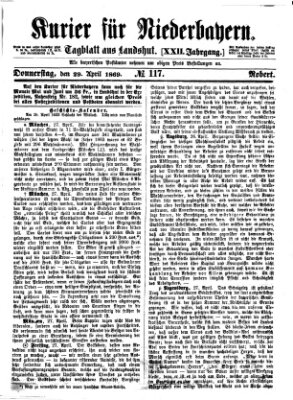 Kurier für Niederbayern Donnerstag 29. April 1869