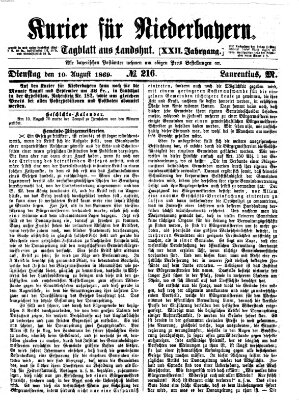 Kurier für Niederbayern Dienstag 10. August 1869