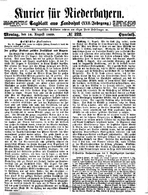 Kurier für Niederbayern Montag 16. August 1869