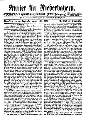 Kurier für Niederbayern Samstag 11. September 1869