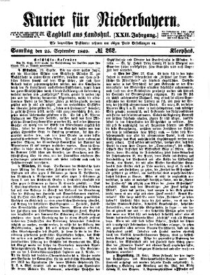 Kurier für Niederbayern Samstag 25. September 1869