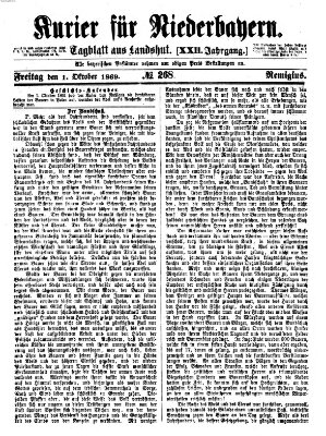 Kurier für Niederbayern Freitag 1. Oktober 1869