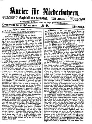 Kurier für Niederbayern Donnerstag 17. Februar 1870