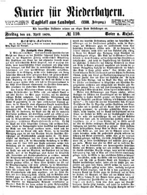 Kurier für Niederbayern Freitag 22. April 1870