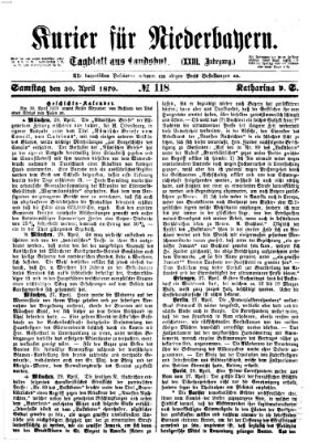 Kurier für Niederbayern Samstag 30. April 1870