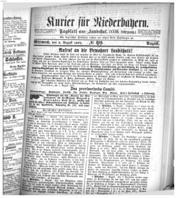 Kurier für Niederbayern Mittwoch 3. August 1870