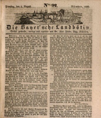 Bayerische Landbötin Dienstag 2. August 1836