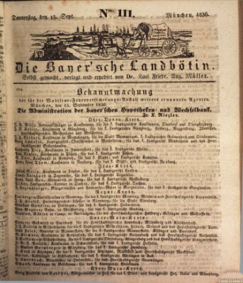 Bayerische Landbötin Donnerstag 15. September 1836