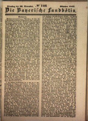 Bayerische Landbötin Dienstag 30. November 1847