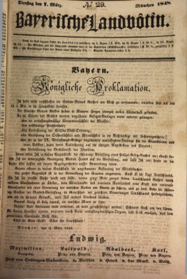 Bayerische Landbötin Dienstag 7. März 1848