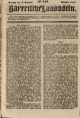 Bayerische Landbötin Sonntag 3. Dezember 1848