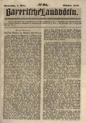 Bayerische Landbötin Donnerstag 1. März 1849