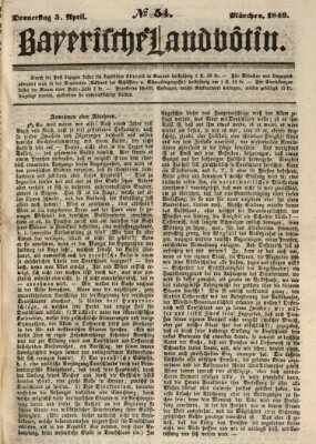 Bayerische Landbötin Donnerstag 5. April 1849