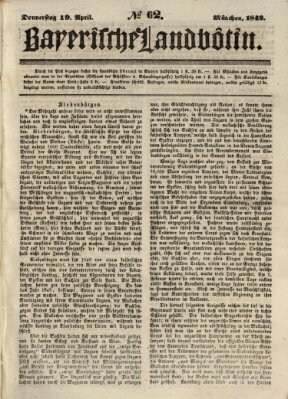 Bayerische Landbötin Donnerstag 19. April 1849