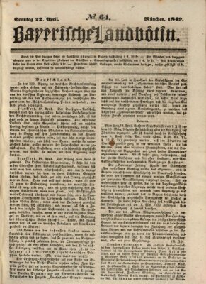 Bayerische Landbötin Sonntag 22. April 1849