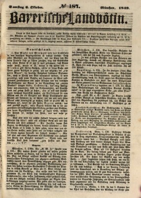 Bayerische Landbötin Samstag 6. Oktober 1849