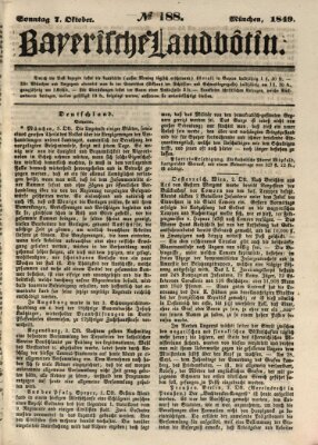 Bayerische Landbötin Sonntag 7. Oktober 1849