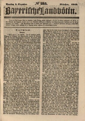 Bayerische Landbötin Samstag 1. Dezember 1849