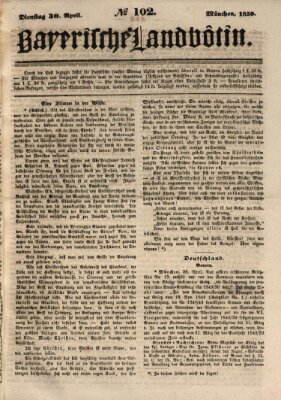 Bayerische Landbötin Dienstag 30. April 1850