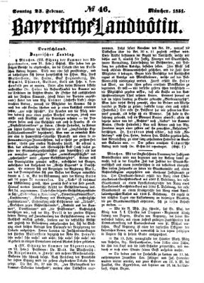 Bayerische Landbötin Sonntag 23. Februar 1851