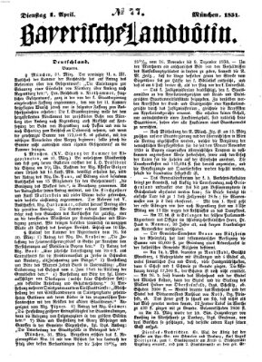 Bayerische Landbötin Dienstag 1. April 1851