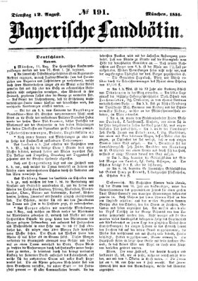 Bayerische Landbötin Dienstag 12. August 1851