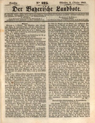 Der Bayerische Landbote Samstag 2. Oktober 1841