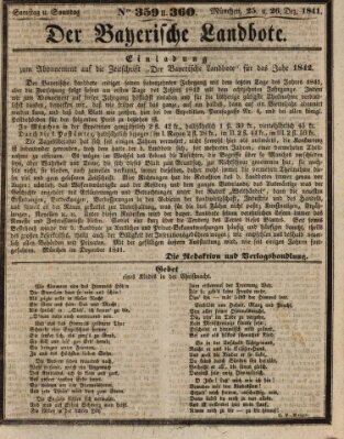 Der Bayerische Landbote Sonntag 26. Dezember 1841