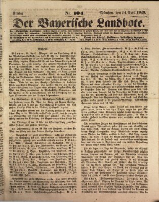 Der Bayerische Landbote Freitag 14. April 1843