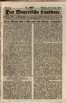 Der Bayerische Landbote Mittwoch 3. Oktober 1849