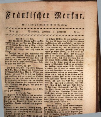 Fränkischer Merkur (Bamberger Zeitung) Freitag 3. Februar 1815