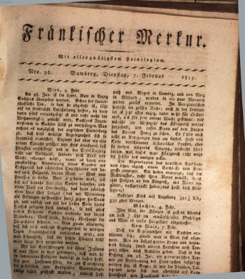 Fränkischer Merkur (Bamberger Zeitung) Dienstag 7. Februar 1815