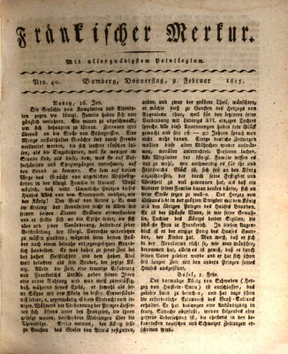 Fränkischer Merkur (Bamberger Zeitung) Donnerstag 9. Februar 1815