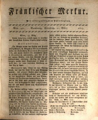 Fränkischer Merkur (Bamberger Zeitung) Dienstag 21. März 1815