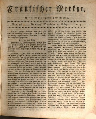 Fränkischer Merkur (Bamberger Zeitung) Dienstag 28. März 1815