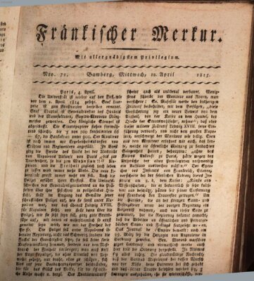 Fränkischer Merkur (Bamberger Zeitung) Mittwoch 12. April 1815