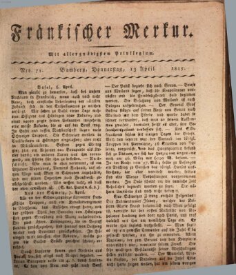 Fränkischer Merkur (Bamberger Zeitung) Donnerstag 13. April 1815