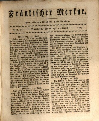 Fränkischer Merkur (Bamberger Zeitung) Sonntag 23. April 1815