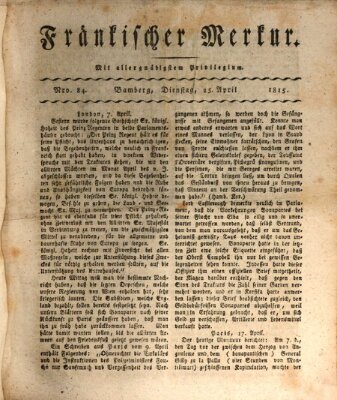 Fränkischer Merkur (Bamberger Zeitung) Dienstag 25. April 1815