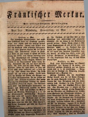 Fränkischer Merkur (Bamberger Zeitung) Donnerstag 18. Mai 1815