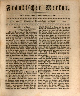 Fränkischer Merkur (Bamberger Zeitung) Donnerstag 8. Juni 1815