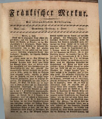 Fränkischer Merkur (Bamberger Zeitung) Freitag 9. Juni 1815