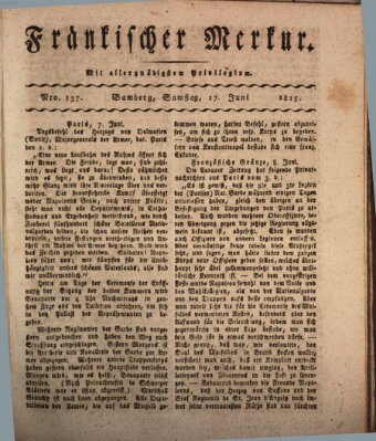 Fränkischer Merkur (Bamberger Zeitung) Samstag 17. Juni 1815