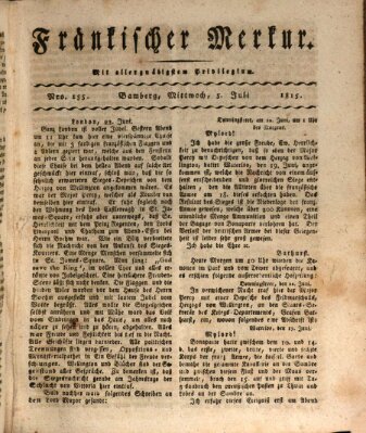 Fränkischer Merkur (Bamberger Zeitung) Mittwoch 5. Juli 1815