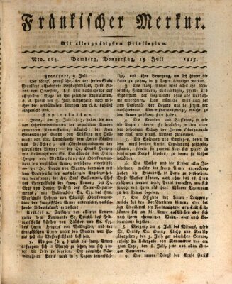 Fränkischer Merkur (Bamberger Zeitung) Donnerstag 13. Juli 1815