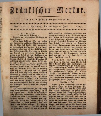 Fränkischer Merkur (Bamberger Zeitung) Donnerstag 20. Juli 1815